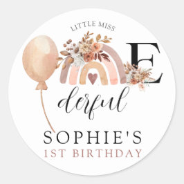 ONEderful Rainbow Girl's Birthday Invitation Runder Aufkleber