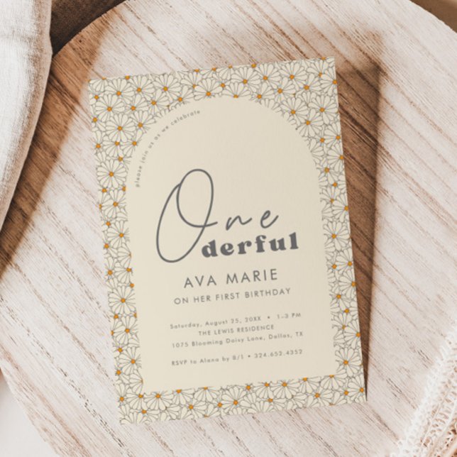 Onederful Retro Daisy Girls 1. Geburtstags-Party Einladung (Von Creator hochgeladen)