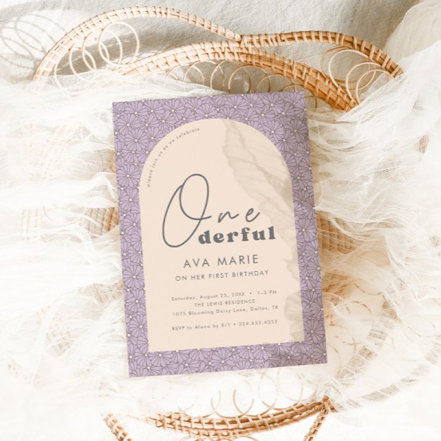 Onederful Retro Daisy Girls Lila 1. Geburtstag Einladung (Von Creator hochgeladen)