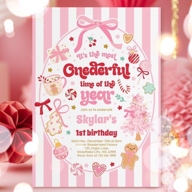 Onederful Time Of The Year Christmas Bow Birthday Einladung (Von Creator hochgeladen)