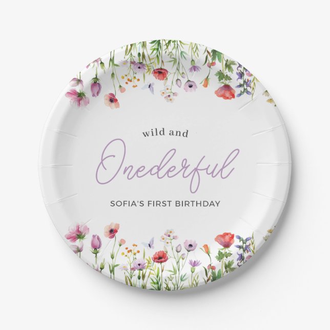 Onederful Wildflower First Birthday Paper Plate Pappteller (Vorderseite)