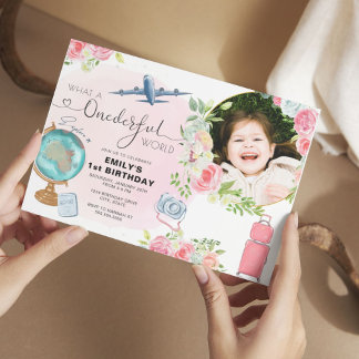 ONEderful World Foto Girls 1. Geburtstag Party Einladung