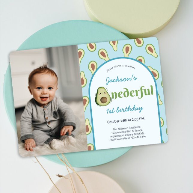 Onederic Avocado 1. Geburtstag Party Foto Einladung (Onederful Avocado 1st Birthday Party Photo Invitation)