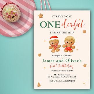 Onederic Joint Christmas Twins Boys 1. Geburtstag Einladung