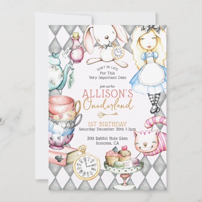 Onederland First Birthday Tea Party Einladung (Vorderseite)