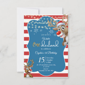 onederland Reindeer 1. Geburtstag Einladung