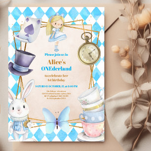 Onederland Tea Alice im Wunderland 1. Geburtstag Einladung