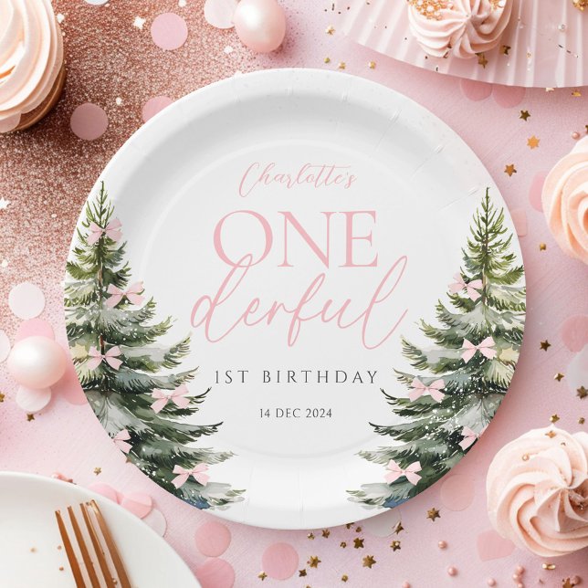 Onederland Winter Rosa Schleife 1. Geburtstag Pappteller (Von Creator hochgeladen)