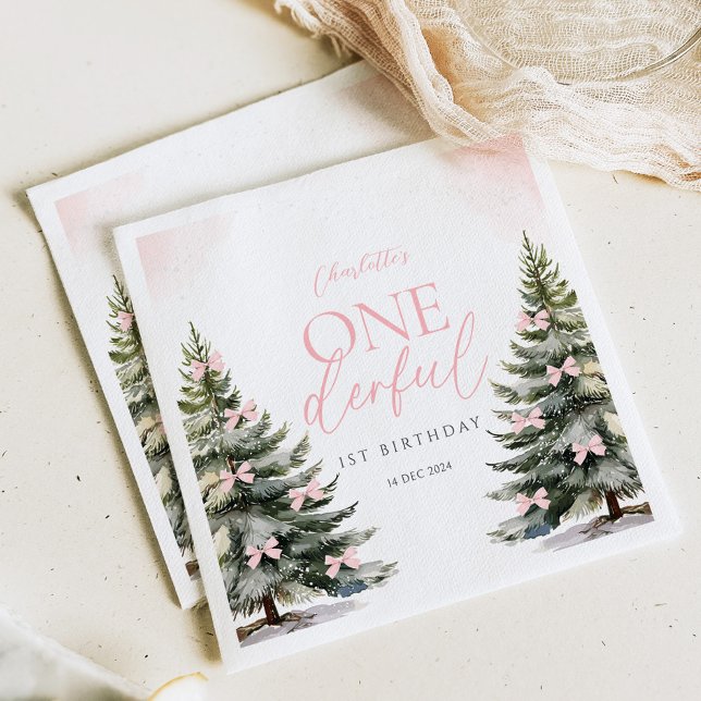 Onederland Winter Rosa Schleife 1. Geburtstag Serviette (Von Creator hochgeladen)