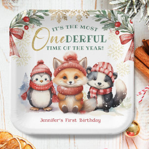 Onederland Wintertiere 1. Geburtstagsfeier Pappteller
