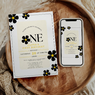 Oneful Floral 1. Geburtstag Party Einladung