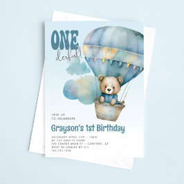 Oneful Hot Air Ballon Blue 1. Geburtstag Einladung