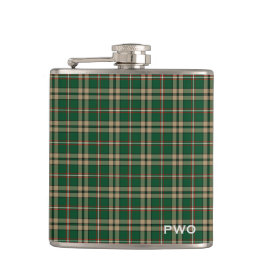 O'Neill Tartan Monogram Green und Tan Kariert Flachmann