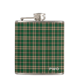 O'Neill Tartan Monogram Green und Tan Kariert Flachmann