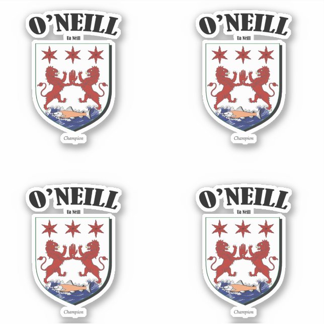 O'Neill Wappen Irish Translation & Meaning (x4) Aufkleber (Vorderseite)