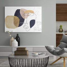 Oneline-Faceart mit arbstrakten, farbigen Formen Leinwanddruck