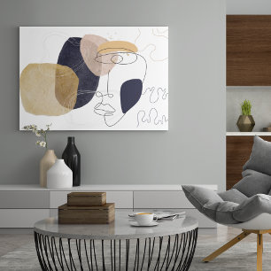 Oneline-Faceart mit arbstrakten, farbigen Formen Leinwanddruck