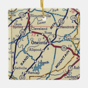 Oneonta AL Vintag Map Keramikornament