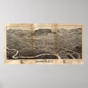 Oneonta New York 1884 antike panoramische Karte Poster
