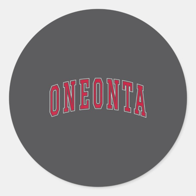 Oneonta New York Souvenir College Style Red Text T Runder Aufkleber (Vorderseite)