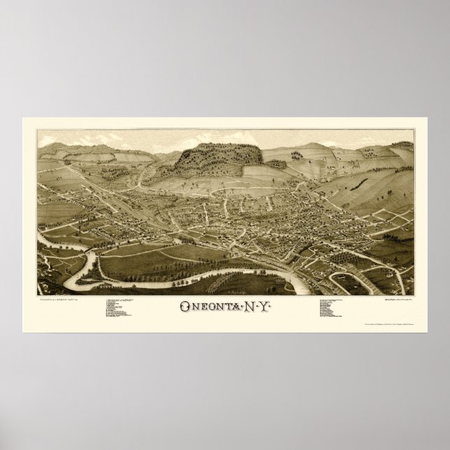 Oneonta, NY Panoramic Map - 1884 Poster (Vorne)