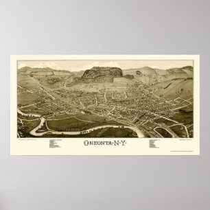 Oneonta, NY panoramische Karte - 1884 Poster