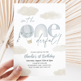 Oneside Hot Air Ballon Blue Boy 1. Geburtstag Einladung