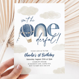 Oneside Hot Air Ballon Rainbow Boy 1. Geburtstag Einladung