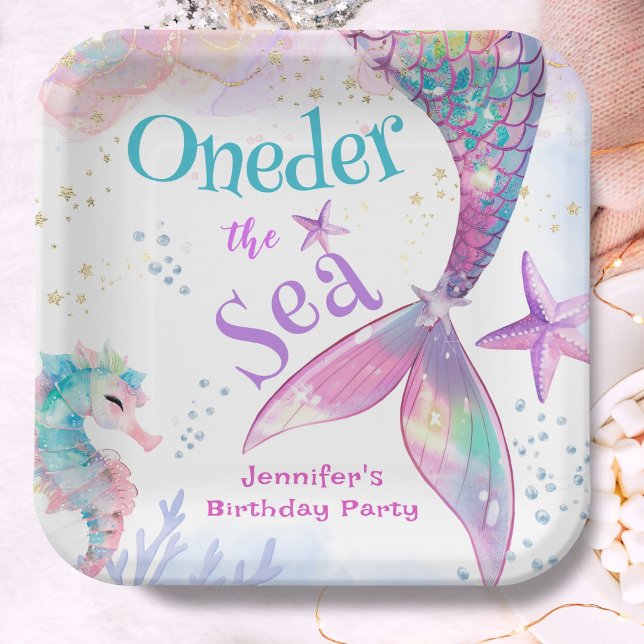 Onethe Sea Mermaid 1. Geburtstag Pink Lila Pappteller (Von Creator hochgeladen)
