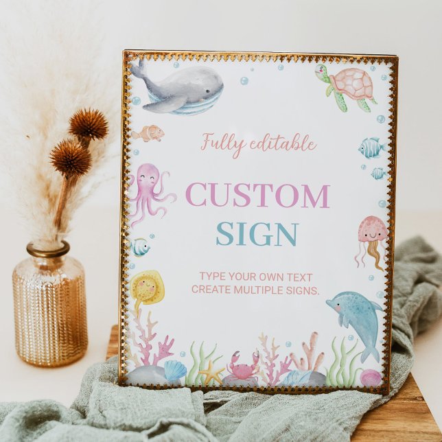 onethe Sea Pastel Birthday Custom Table Sign Poster (Von Creator hochgeladen)