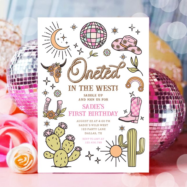 Onett in der West Disco Cowgirl First Birthday Einladung (Von Creator hochgeladen)