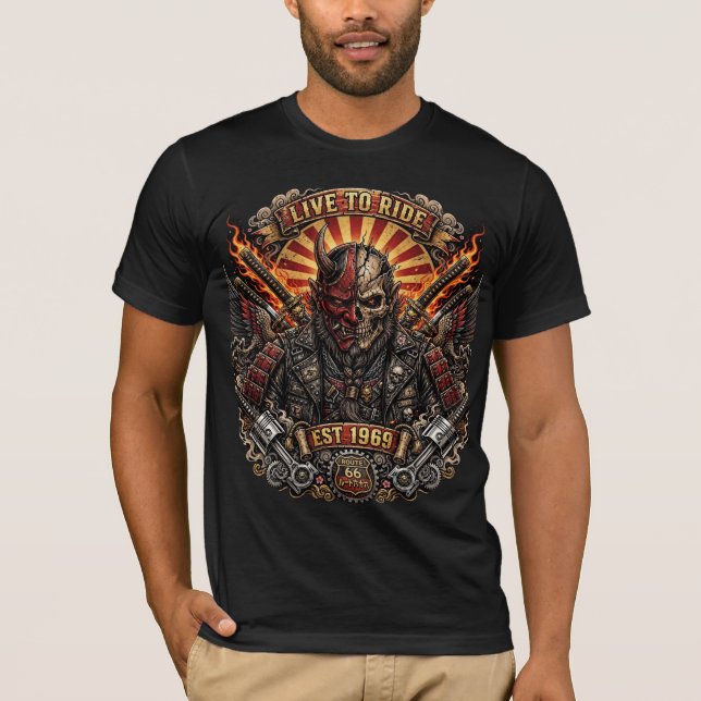 Oni Biker Samurai , Lebe um zu fahren Samurai Oni T-Shirt (Vorderseite)