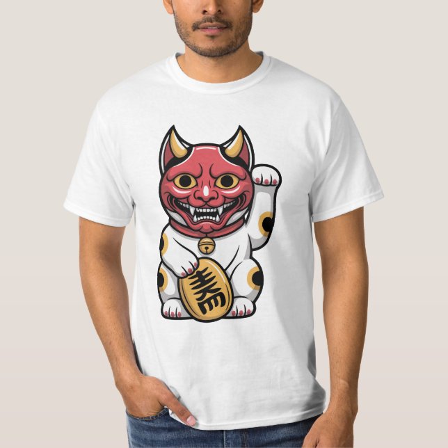 Oni Cat | Japanische Mythische Katze mit Oni Maske T-Shirt (Vorderseite)