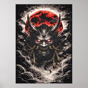 Oni-Dämon im roten Mond - japanische Anime-Kunst Poster