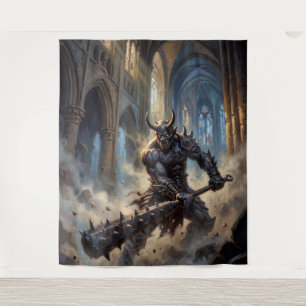 Oni-Dämon in der gotischen Kathedrale Wandteppich
