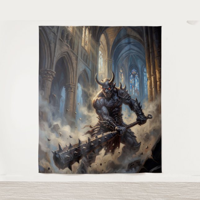 Oni Demon in the Gothic Cathedral Wandteppich (Vorderseite)