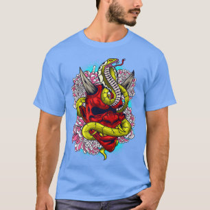 Oni japanischer Dämon roter Teufelsmaske & Cobra A T-Shirt