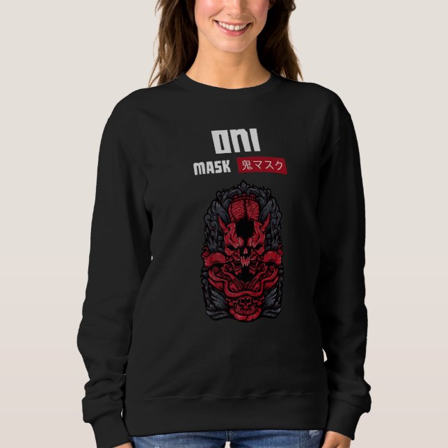 Oni Mask Japanese Demon Face Devil Ronin Sweatshirt (Vorderseite)