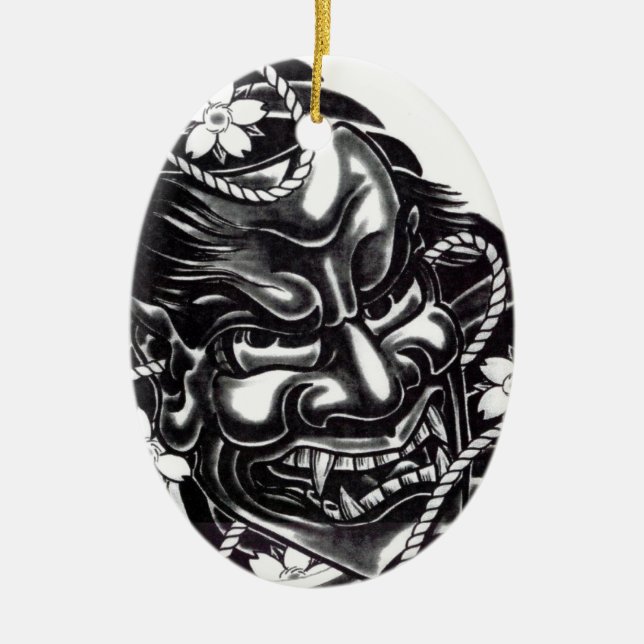 Oni Mask japanisches Design Keramikornament (Vorne)