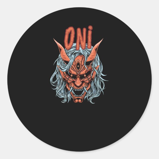 Oni Mask Runder Aufkleber (Vorderseite)