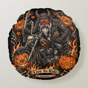 Oni-Samurai-Biker-Halloween-Kissen - Live To Ride Rundes Kissen
