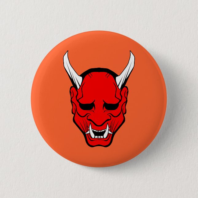 Oni Teufel-Masken-Rot Button (Vorderseite)
