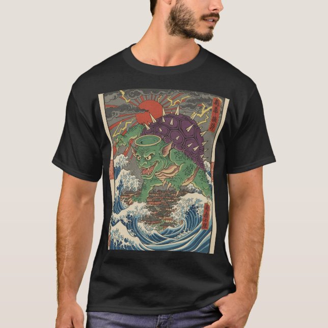 Oni Turtle Rising Sun Ukiyo-e T-Shirt (Vorderseite)