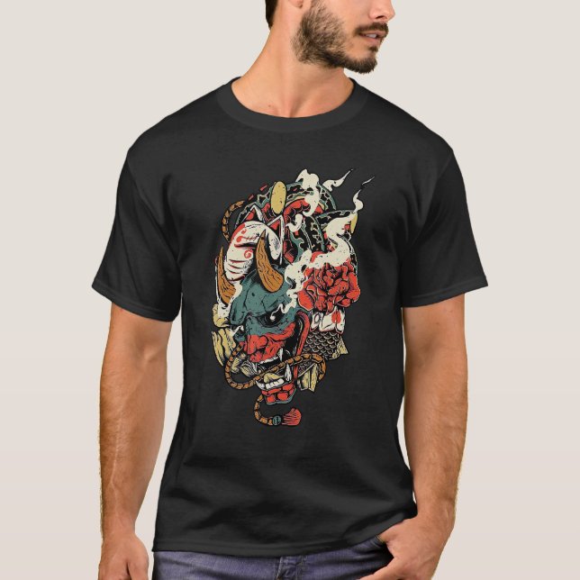 Oni Yokai Mask Angry Demon Japanischer Mythologiek T-Shirt (Vorderseite)