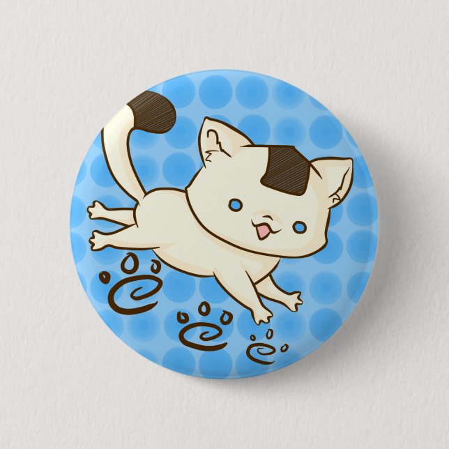 Onigiri Katzen-Scherz-Knopf (blau) Button (Vorderseite)