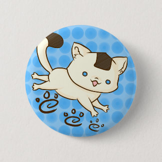 Onigiri Katzen-Scherz-Knopf (blau) Button