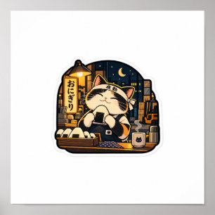 Onigiri-Nachtschicht-Katzenposter   Japanische Leb Poster