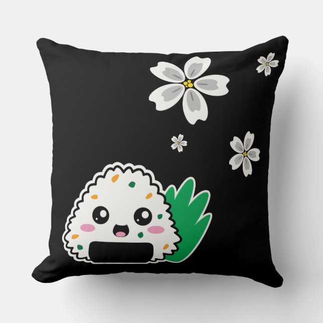 Onigiri und White Sakura Pillow Kissen (Vorderseite)