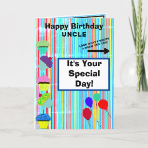 Onkel Birthday Balloons Cupcakes Streifen NAME Karte