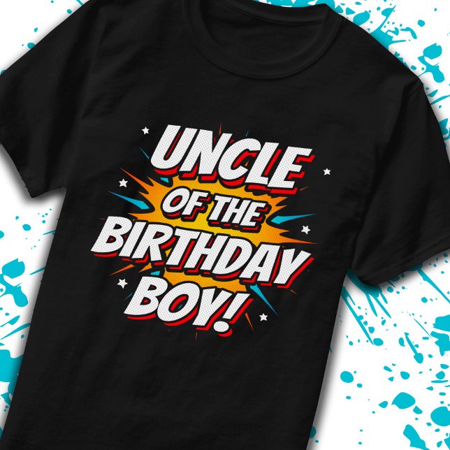 Onkel Birthday Boy Superhero Comic Comic Party T-Shirt (Von Creator hochgeladen)